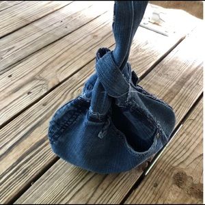 upcycled denim jeans japanese knot bag/wristlet
